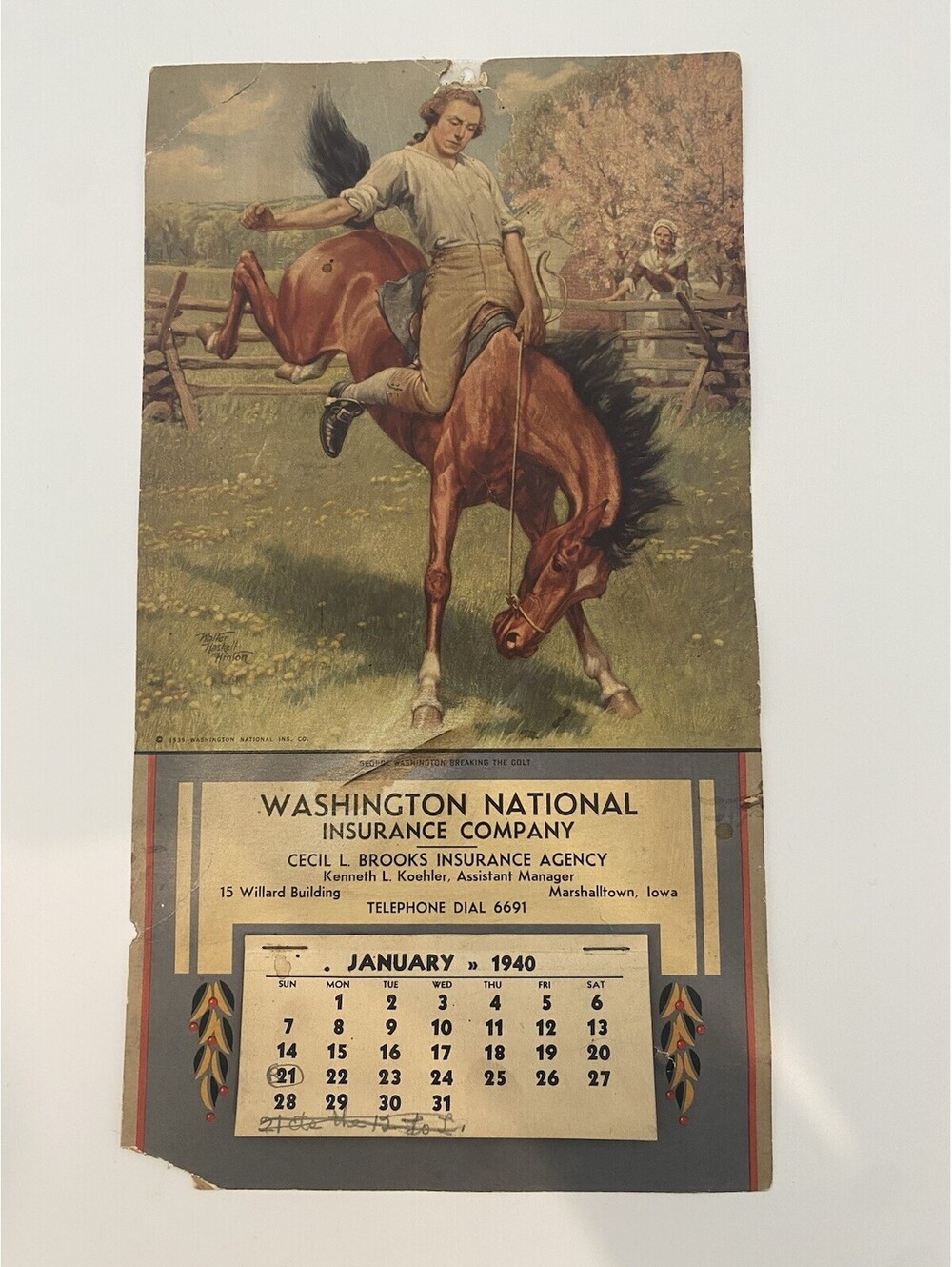 Horseback Riding Themed 1940 Complete Advertising Calendar - Washington National